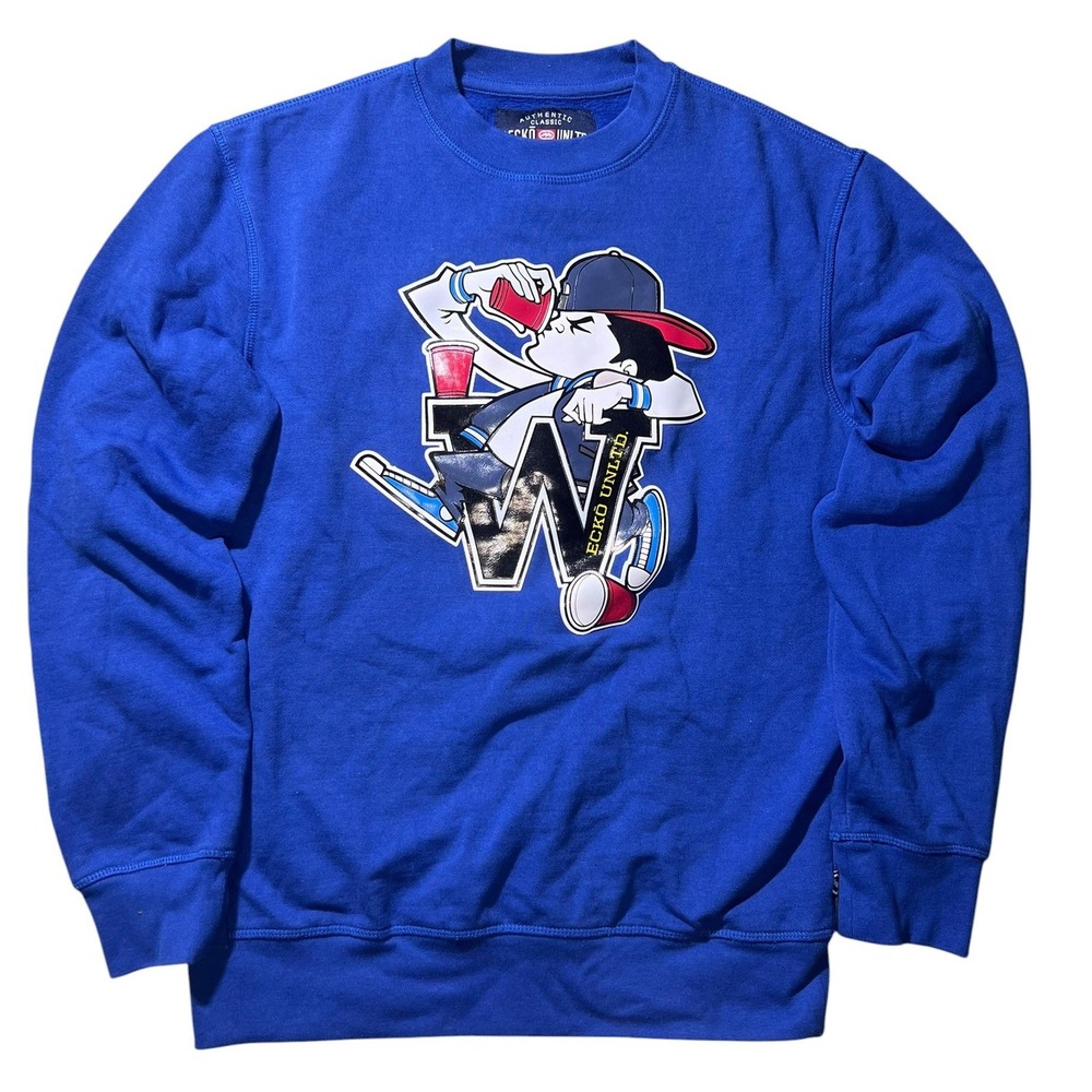 Ecko Unltd Crewneck Sweatshirt Royal Blue Graphic Size Small Y2K